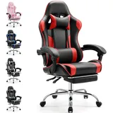 sweetcrispy - Ergonomischer Gaming Stuhl mit Fußstütze Atmungsaktiver pc mit verstellbare Lendenkissen Kopfkissen und Armlehnen 150 kg Belastbarkeit