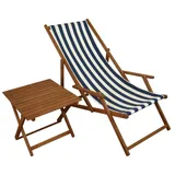 Erst-Holz Liegestuhl blau-weiß Gartenstuhl Tisch Deckchair Buche dunkel Strandstuhl klappbar 10-317 T