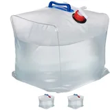 Relaxdays Wasserkanister 3er Set, 20 l, faltbar, Zapfhahn, Griffe, Camping Kanister, BPA-freier Kunststoff, transparent