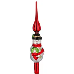 Christbaumspitze Schneemann 31cm Glas Glitzer Glasspitze Große Weihnachtsbaumspitze Christbaumschmuck Weihnachtsbaumschmuck Weihnachtsdeko rot