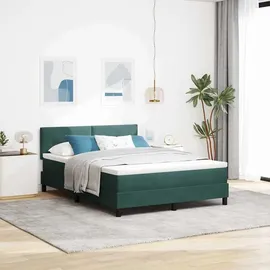 vidaXL LED Boxspringbett mit Matratze Dunkelgrün 140 x 190 cm Samt