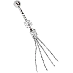 Bauchnabelpiercing ADELIA ́S "Piercing  Piercing Bauchnabelpiercing", Damen, transparent (klar), Titan, modisch, Piercings, Titan Banane Doppelsteinhänger mit 4 Gliederketten