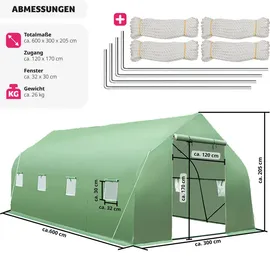 Tectake tectake® Foliengewächshaus, 27 m3, in Zeltform mit 8 Fenstern Reißverschlussöffnung, 600 x 300 x 205 cm