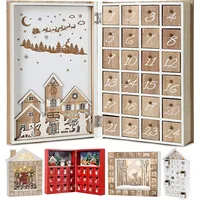 BRUBAKER Wiederverwendbarer Adventskalender aus Holz zum Befüllen - Merry Christmas Buch - DIY Weihnachtskalender 19.6 x 7.5 x 30 cm