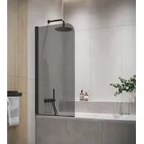 Badplaats Duschwand für Badewanne Torino 60 x 140 cm Schwarz - Drehbare Duschtrennwand mit 5 mm ESG Rauchglas, Nano-Beschichtung