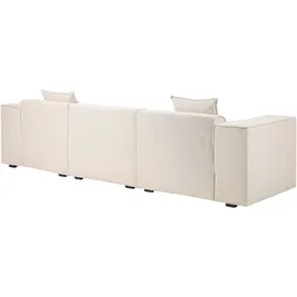 Beliani Ecksofa Beige Cord L-Förmig Linksseitig für 3 Personen Zeitgenössisch Modern Wohnzimmer - Beige/Schwarz