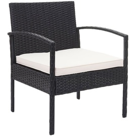 Mendler Poly-Rattan Garnitur HWC-F56, Balkon-/Garten-/Lounge-Set Sitzgruppe schwarz, Kissen creme
