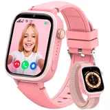 Minilandia 4G Smartwatch Kinder mit GPS und Telefon, Smartwatch Kinder mit Videoanruf/Voice Chat/SOS/Schulmodus, Schrittzähler, Wecker, IP68 Kinderuhr für Mädchen und Jungen 3-14 Jahren, Geschenk Rosa