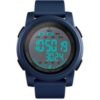 TONSHEN Herren Outdoor Sport Uhren 50M Wasserdicht LED Elektronik Multifunktional Schrittzähler Kalorien Double Zeit Alarm Militär Digitaluhr (Blau 2)