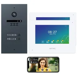 2 Draht Video Türsprechanlage für 2 Teilnehmer mit Aufzeichnungsfunktion, 7 Zoll LCD-Monitor, Nachtsichtfunktion – Anthrazit Kamera Fischauge, Full HD