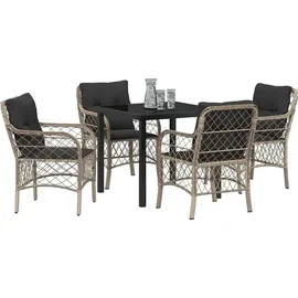 vidaXL 5-teiliges Garten-Ess-Set mit Kissen Hellgrau Poly-Rattan