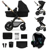 Kinderkraft MOOV2 AIR Kinderwagen 3 in 1 Kinderwagenset bis 26 kg mit Kindersitz I-SIZE 40-75 cm, Buggy Funktion, Liegeposition verstellbar, Große ausziehbare Verdeck, Aufblasbare Räder, Schwarz