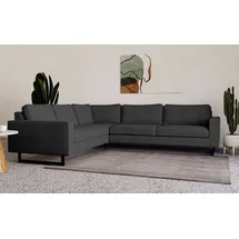 PLACES OF STYLE Ecksofa »Pinto, XXL, 250/290 cm, langer Schenkel, Ottomane«, Cord, Chenille, Lederoptik, mit Keder, Metallfüße, Wellenunterfederung