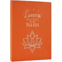 Loveria Yoga Notizbuch A5-192 Seiten, Lineatur Gepunket, inkl 2 Lesezeichen, Stiftehalter, 3 Papierklammern | Lotusblume Prägung, hochwertiges Papier 120 GSM, 5mm Dotted, Orange