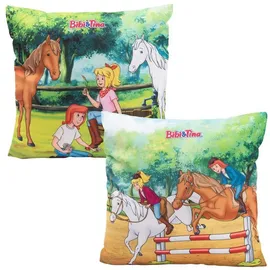 UNITED LABELS Bibi und Tina - Pferde Dekokissen 30 x 30 cm Mehrfarbig