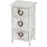 Mendler Kommode Forli, Schubladenkommode Schrank, 3 Schubladen mit Herzen 55x29x25cm, Shabby-Look, Vintage ~ weiß