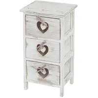 Mendler Kommode Forli, Schubladenkommode Schrank, 3 Schubladen mit Herzen 55x29x25cm, Shabby-Look, Vintage ~ weiß
