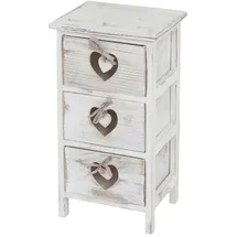 Mendler Kommode Forli, Schubladenkommode Schrank, 3 Schubladen mit Herzen 55x29x25cm, Shabby-Look, Vintage ~ weiß