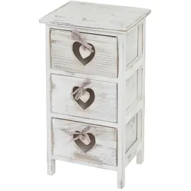 Mendler Kommode Forli, Schubladenkommode Schrank, 3 Schubladen mit Herzen 55x29x25cm, Shabby-Look, Vintage ~ weiß