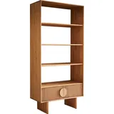 DeLife Bücherregal Surimu 90x185 cm Akazie Hellbraun 2 Türen 4 Fächer Regal Holzfüße, Standregale