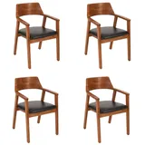 Sam Esszimmerstuhl Massive Akazie Nuss Sitz Echtleder Schwarz Angel (4er-set)