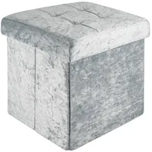 Intirilife Sitzhocker 38x38x38 cm in Samt Blaugrau - Sitzwürfel mit Stauraum und Deckel mit Samtbezug