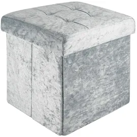 Intirilife Sitzhocker 38x38x38 cm in Samt Blaugrau - Sitzwürfel mit Stauraum und Deckel mit Samtbezug
