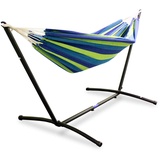LACESTONE Hängematte mit Gestell Hängeliege Relaxliege Outdoor Indoor 180x140 bis 120Kg Blau/Grün