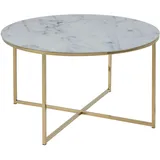 ac-design AC Design Furniture Antje Couchtisch Rund, Ø: 80 x 45 cm, Marmoroptik Weiß/Gold, Glas/Metall, 1 Stk