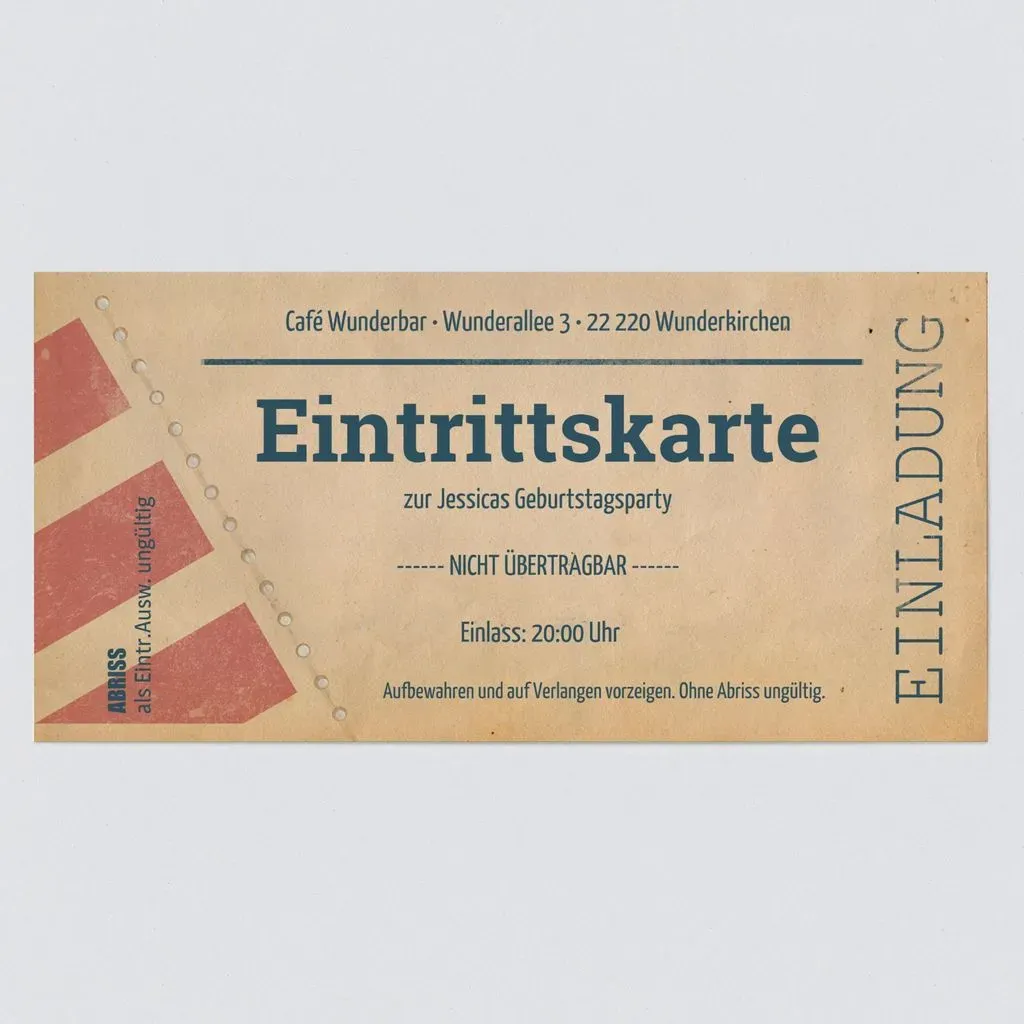 Lustige Geburtstagskarten selbst gestalten, Retro Eintrittskarte II -