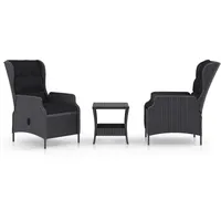 vidaXL 3-tlg. Garten-Lounge-Set mit Auflagen Poly Rattan Dunkelgrau