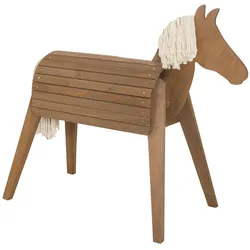 Voltigier- & Outdoor-Pferd, Massivholz teakfarben, Gartenpferd mit Ma ̈hne & Schweif