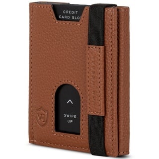 VON HEESEN Slim Wallet mit Münzfach & RFID-Schutz - Leder Geldbeutel - Mini Geldbörse für Herren und Damen - Kartenetui Echtleder Karten Portemonnaie klein - Kreditkartenetui Cognac-Braun