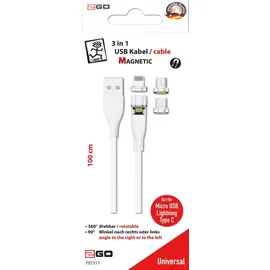 2Go USB Kabel 1 m USB B USB C/Micro-USB B/Lightning Weiß