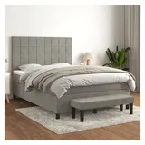 vidaXL Boxspringbett mit Matratze Hellgrau 140x200 cm Samt