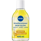 NIVEA Skin Glow Mizellenwasser, Gesichtswasser mit Aminosäurekomplex, Vitamin C und Vitamin E, Make-up Entferner für wasserfestes Make-up,Mizellen Reinigungswasser mit 5% Serum für müde Haut (400 ml)