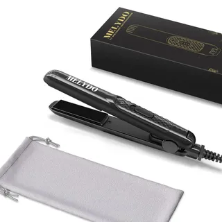 MELYDO Mini Glätteisen für kurze Haare & Pony – 1,8 cm Platten, 30 Sek. Heizung, 210°C, Keramik 3D Floating, Bivolt 100–240V, inkl. hitzebeständige Tasche (Schwarz)