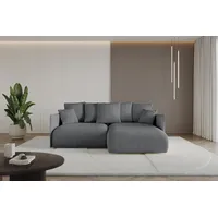 altdecor Ecksofa Cord mit Schlaffunktion 3-Sitzer Dunkelgrau