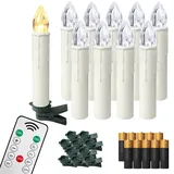 UISEBRT 10er LED Kerzen mit Fernbedienung Warmweiß Weihnachtskerzen Kabellos, Flammenlose Weihnachtsbaum Kerzen Lichterkette Kabellos mit Batterien Timer für Weihnachtsdeko, Party, Hochzeit