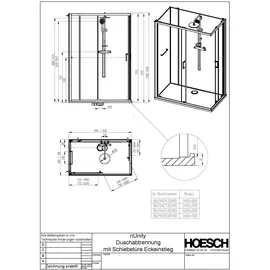 Hoesch Duschabtrennung Eckversion nUnity 140x80cm, G kl m EverClean, Schiebetüren