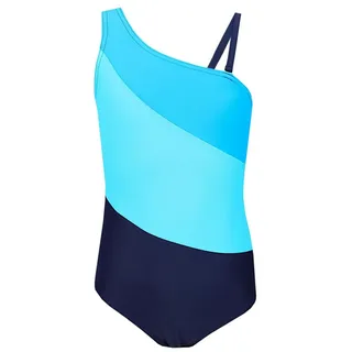 Aquarti Mädchen Badeanzug mit Spaghettiträgern Streifen – Sport Badeanzug Mädchen, Chlorresistent, Farbe: 032C Dunkelblau/Blau/Türkis, Größe: 140 - 140