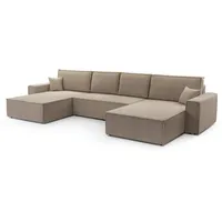 Furnix Wohnlandschaft MANGUSSI-U Polstersofa in U-Form mit Schlaffunktion und Bettkasten, Liegefläche 140x342 cm, Maße 389x85x188 cm, moderner Cord braun