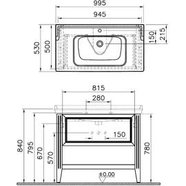 Vitra Valarte Waschtisch-Möbel-Set 62183 99,5 x 53 x 88 cm, 1 Vollauszug, weiß matt/Waschtisch weiß hochglanz