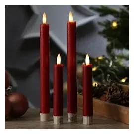 MARELIDA LED Stabkerzen Tafelkerzen Spitzkerzen rustikal 24,5cm rot 2St