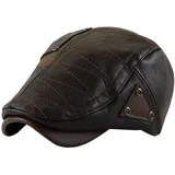 HAPPYPOP Schirmmütze Herren Schiebermütze Driving Cabbie Jagd Flatcap Newsboy Cap Gatsby Herren Hut Barett Schlägermütze Schiebermütze Herren Warm Komfortabel Winter PU Leder - M