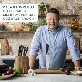 Tefal Jamie Oliver by K267S3 3-teiliges Messerset, Kochmesser, Universalmesser, Schälmesser, hohe Schneideleistung, unverwechselbares Design, widerstandsfähige Klingen, Edelstahl, schwarz