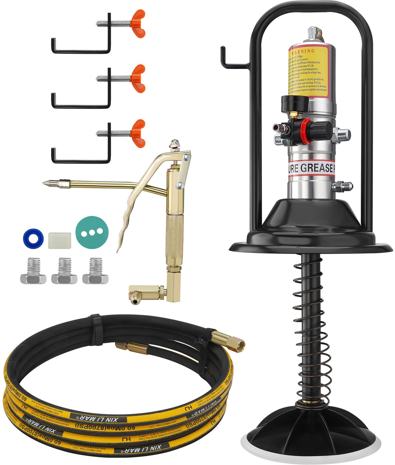 VEVOR Pneumatische 0,6-0,8Mpa Fettpumpe Druckguss-Aluminium Luftbetriebene Abschmierpumpe Durchfluss von 740 g/min Luftfettpumpe -20°C bis 100°C Betriebstemperatur Geeignet für 0-3# Schmierfett