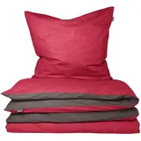 SCHIESSER Doubleface Renforcé rot/anthrazit 135 x 200 cm + 80 x 80 cm