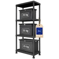 FIXKRAFT Steckregal Kunststoff Keller Regal 60cm Breit für Abstellraum & Vorratsregal Küche 100kg Last Kunststoffregal zum Stecken 4 Böden Kellerregal Schmal in Schwarz (1, 4 Böden)