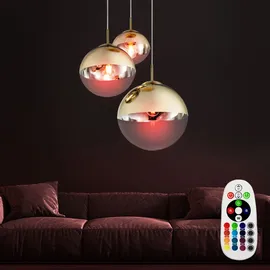 GLOBO Glas Kugel Hänge Lampe gold Fernbedienung Decken Leuchte dimmbar im Set inkl. RGB LED Leuchtmittel